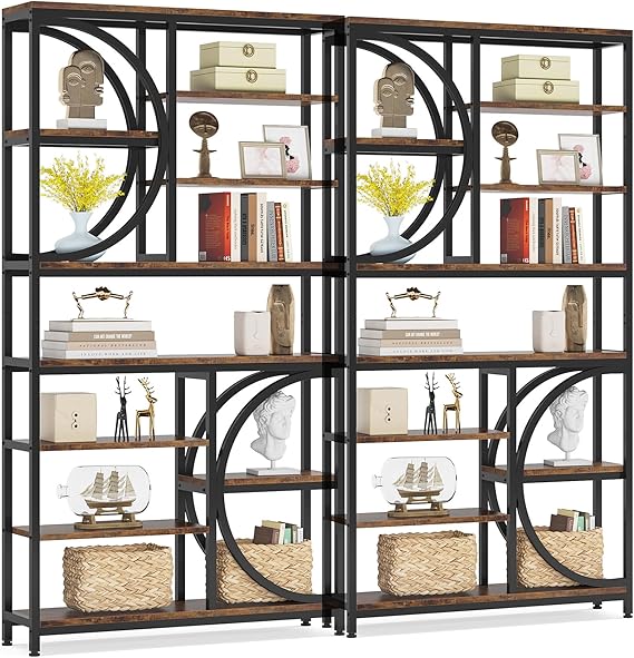 Bookshelf, Industrial 8-Tier Etagere Bookcases, 77-Inch Tall Book Shelf Open Display Shelves, Wood Look Accent Shelving Unit with Metal Frame for Home Office (1, Brown/Black)