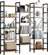 Bookshelves 6 Tiers Triple Wide Industrial Bookshelf, Large Etagere Bookshelf Open Display Shelves