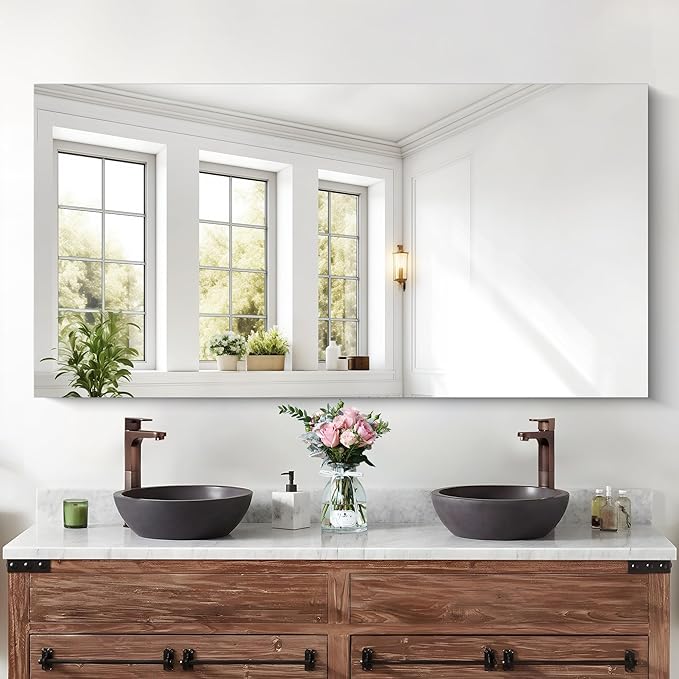 Frameless Mirror,  Bathroom Mirror for Over Sink, Unframed Vanity Mirror