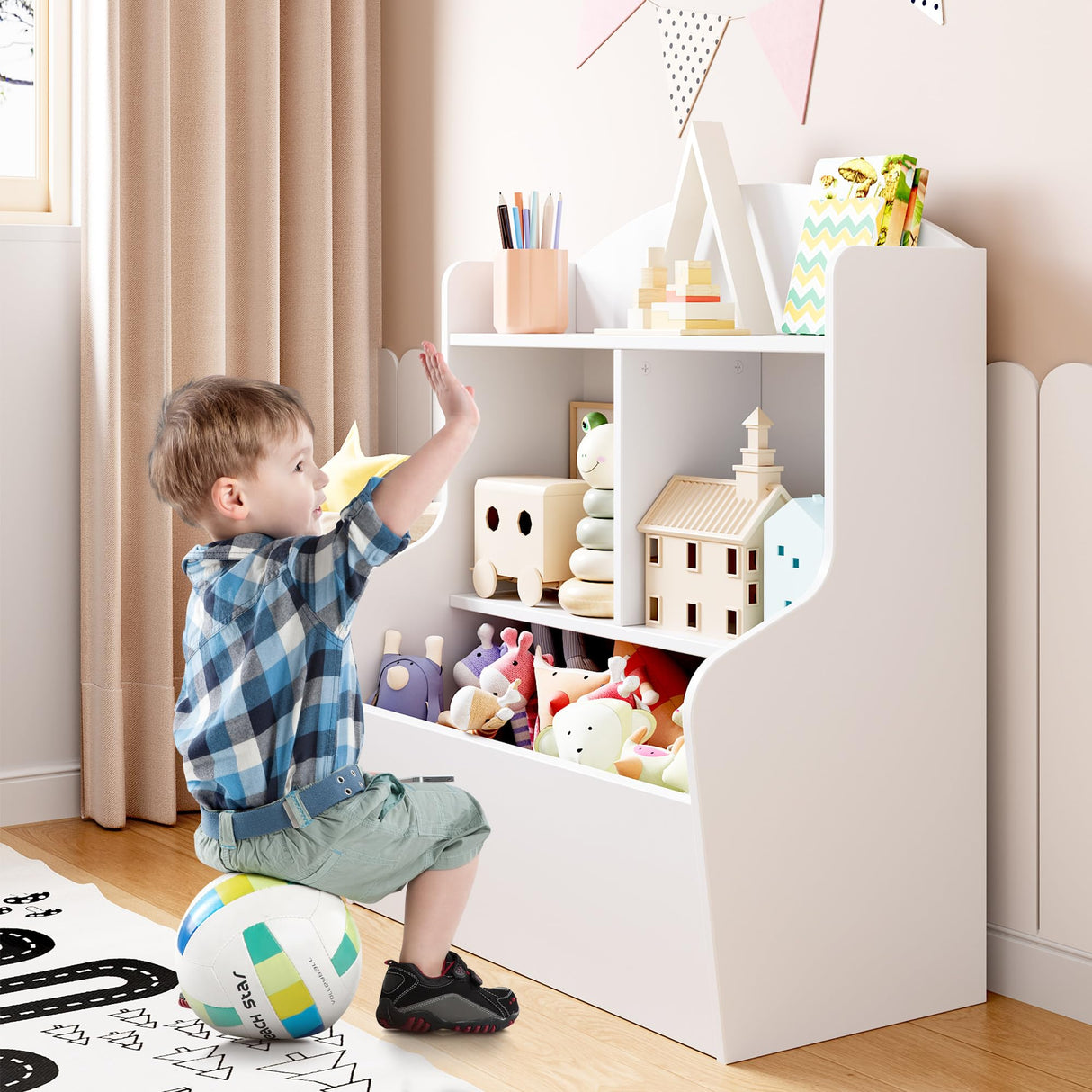 Tier Toy Storage Organizer Kids Bookshelf Toy Shelf with Cubby White- 3 Compartment