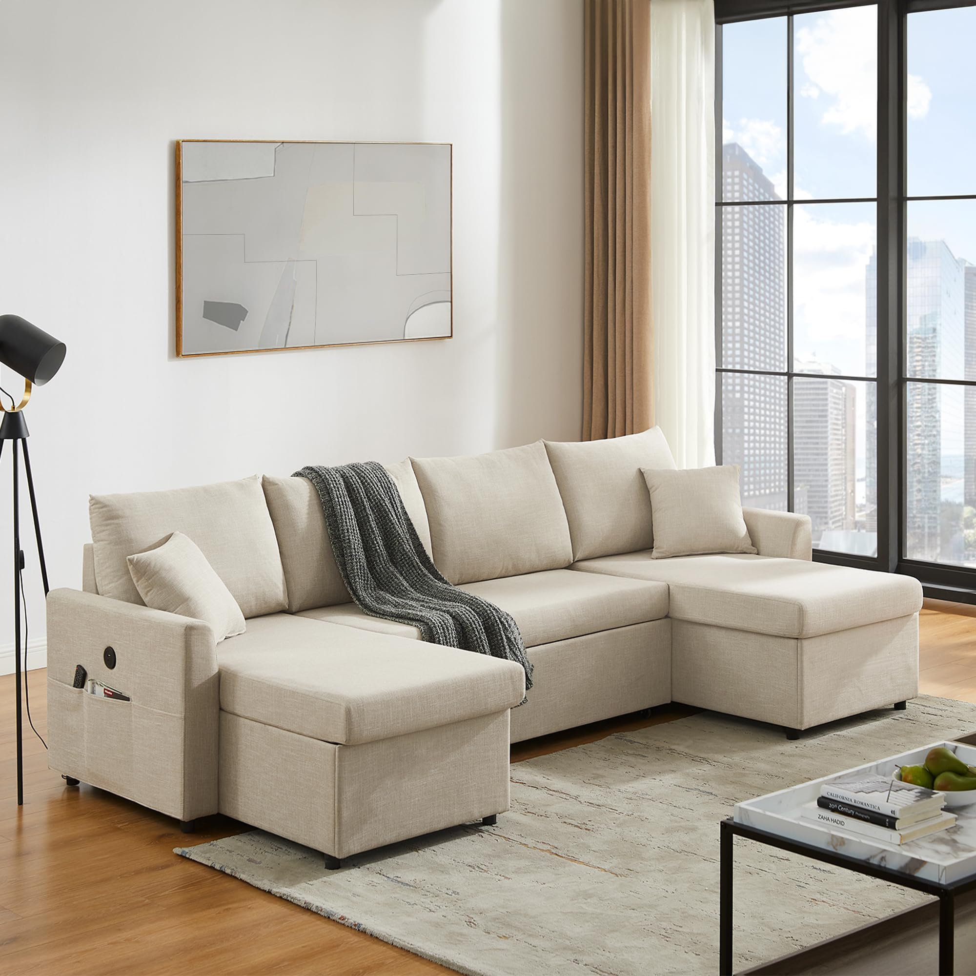 U Shaped Convertible Sleeper Sofa Bed, 108" Sectional Couch