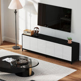 TV Stand for 80" 85" TV, Modern Entertainment Center with 6 Cabinet Doors Long