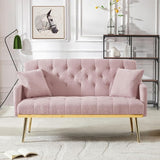 Upholstered Velvet Loveseat Sofa, Modern Small Sofa Couch with Side Pocket and Golden