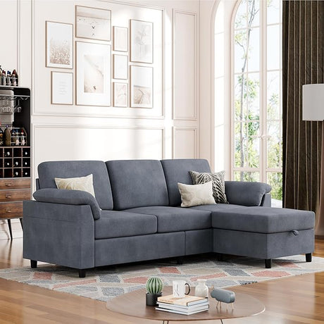 Convertible Sectional Sofa Couch, 3 Seat L Shaped Sofa with Removable Pillows