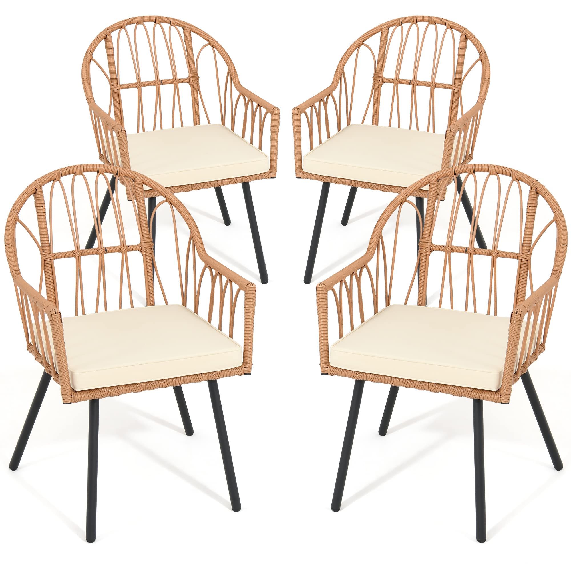 4 Pieces Rattan Wicker Dinning Chairs, Outdoor Indoor Patio Furniture Set