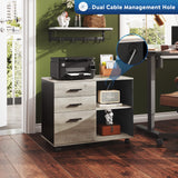 3-Drawer Wood File Cabinet, Mobile Lateral Filing Cabinet, Printer Stand