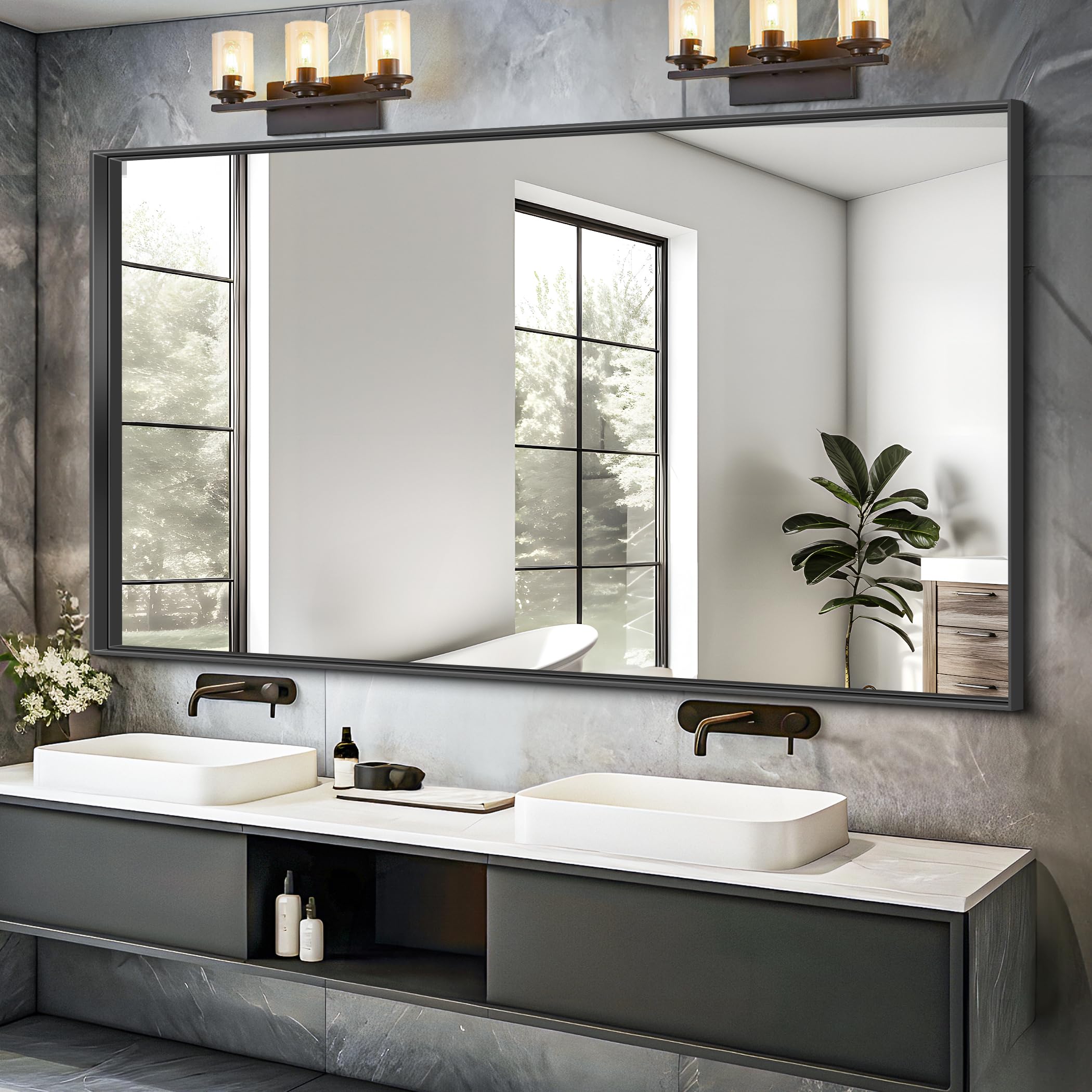 Large Bathroom Mirror,Black Rectangle Mirror
