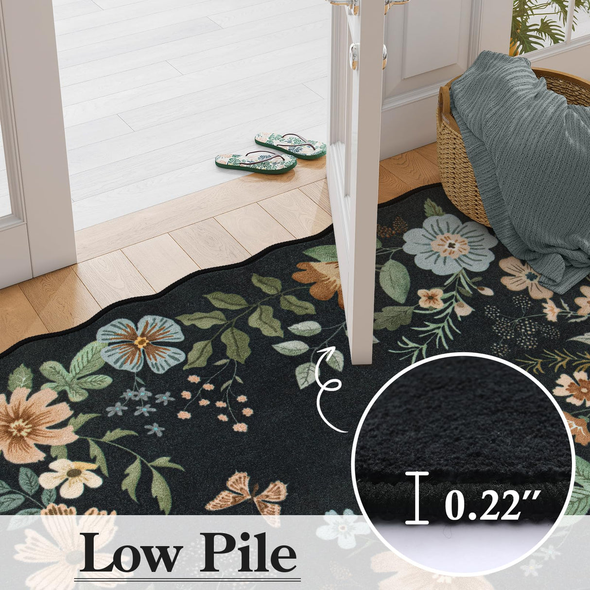 Floral Rugs for Living Room, 5x7 Area Rugs Ultra-Thin Soft Washable Rug, Non-Slip