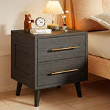 Nightstand, Bedside Table with Metal Handles, Modern Wood Night Stand