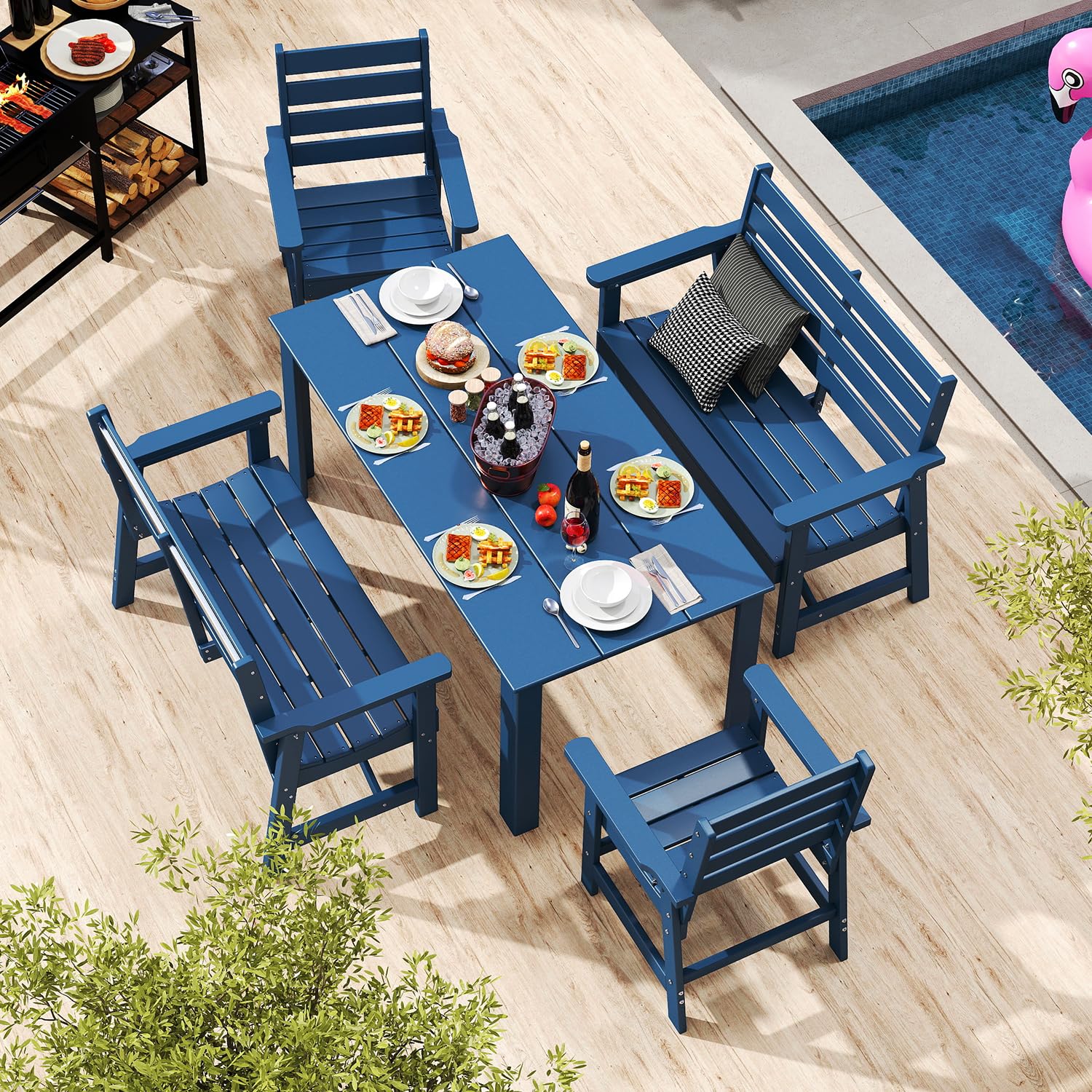 Outdoor Bench | HDPE Plastic | Garden Benches | All Weather | for Outdoors Patio Park Porch Outside Backyard