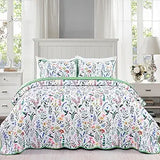 Floral Quilt Queen Size Lightweight Reversible Bedspread Coverlet Set 3 Piece Microfiber