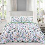 Floral Quilt Queen Size Lightweight Reversible Bedspread Coverlet Set 3 Piece Microfiber