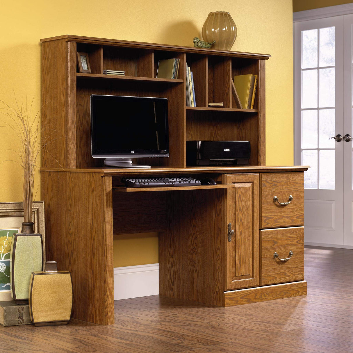 Orchard Hills Computer Desk with Hutch, Carolina Oak finish