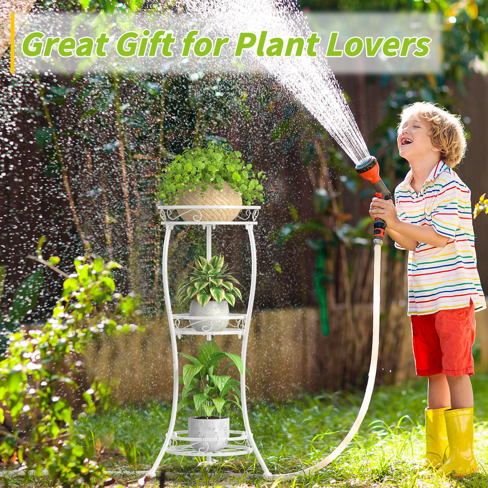 3 Tier Tall Metal Plant Stand, 34 Inch Plant Stands Indoor Outdoor, Rustproof