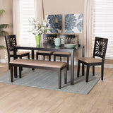 Olympia Dining Set, 6-Piece, Beige/Espresso Brown