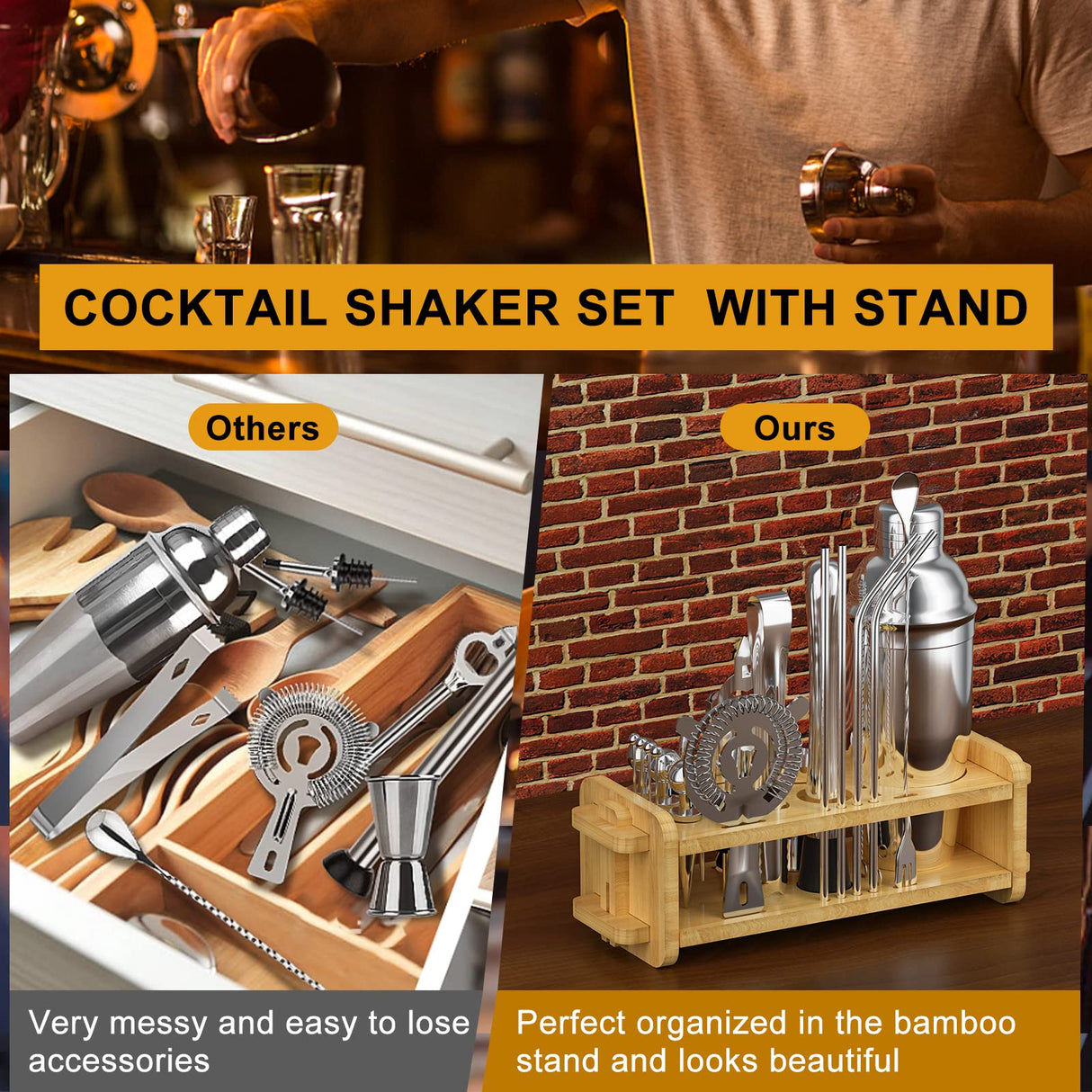 30pcs Mixology Bartender Kit with Stand, 25oz Bar Set Cocktail Shaker Set