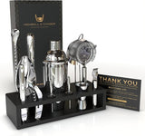 13-Piece Cobbler Cocktail Shaker Set: Black Polished Stainless Steel Bartender Kit For