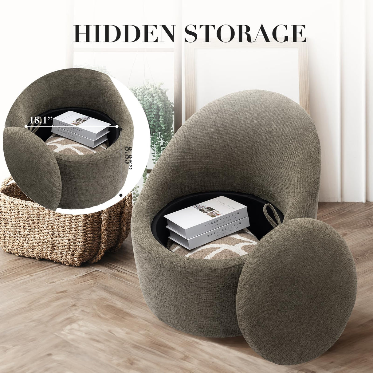 Swivel Accent Chair Set of 2, 360° Swivel Barrel Chair with Hidden Storage, Modern Small Round Swivel Chair Accent Chair for Living Room/Bedroom-Green