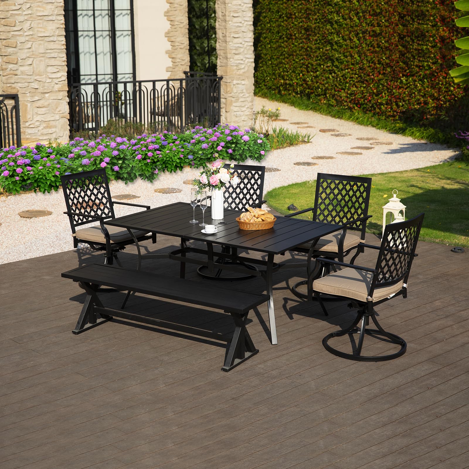 61" Patio Benches 2-3 People Dining Metal Backless Bench
