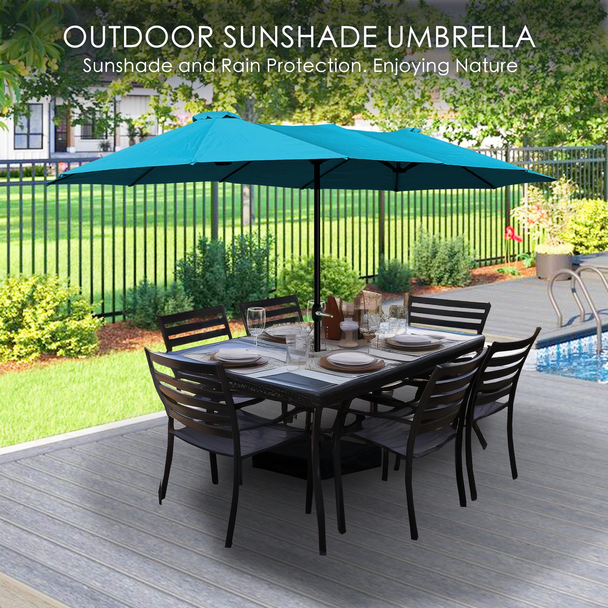 15ft Rectangle Patio Umbrella, Double-Sided Outdoor Market Umbrella