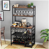 Wine Bar Cabinet with Outlet and LED Light, Freestanding Floor Liquor Cabinet