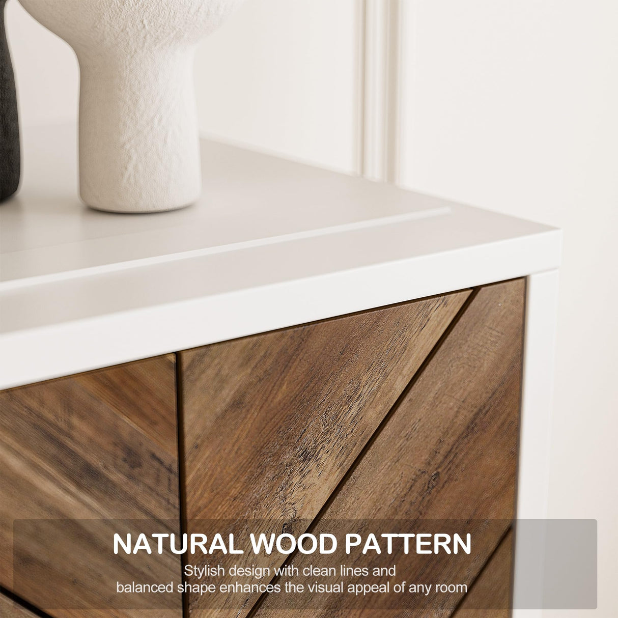 68" Wood TV Stand with 36" Electric Fireplace - White Ebony