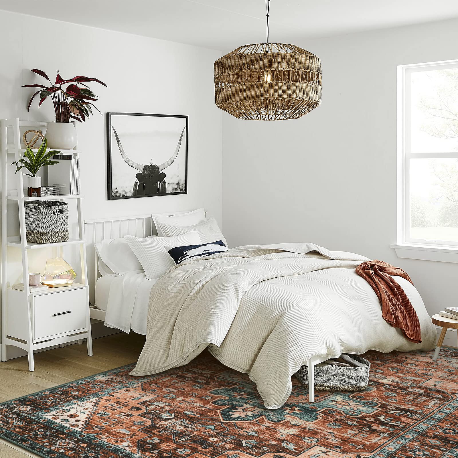 8x10 Ultra-Thin Vintage Area Rug - Oriental Print for Bedroom, Living Room