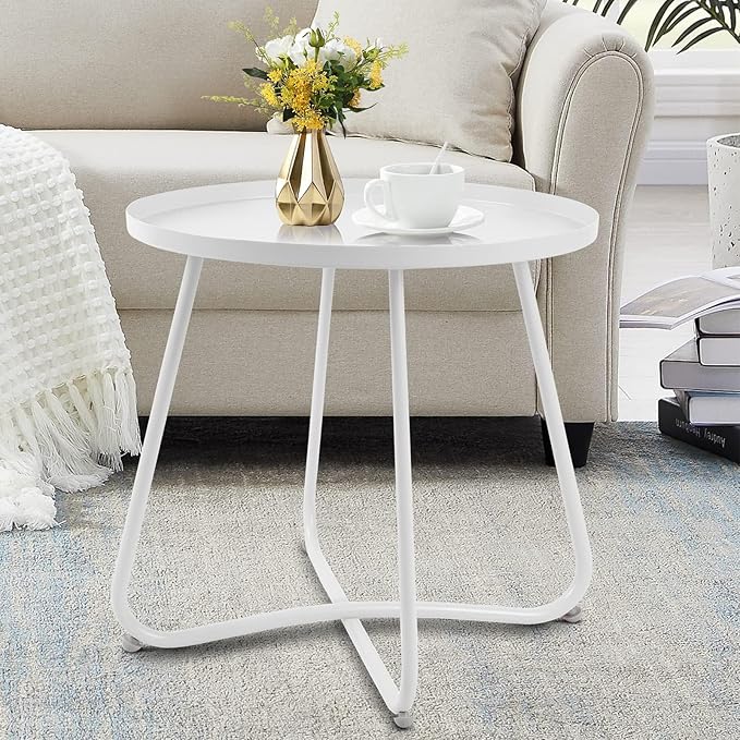 Outdoor Side Table, Small Round Patio Table Weather Resistant Steel, Small Accent End Table
