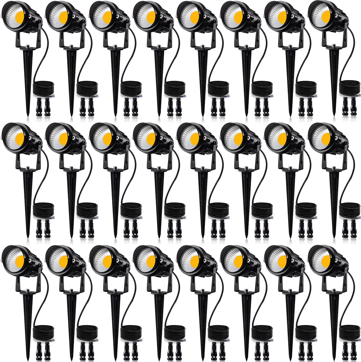 24 Pack Low Voltage Landscape Lights LED 12W Landscape Lighting with connectors AC/DC 12V-24V Outdoor Spotlight IP65 Waterproof Tree Flag Lights Warm White Spotlights for Yard Garden Pathway