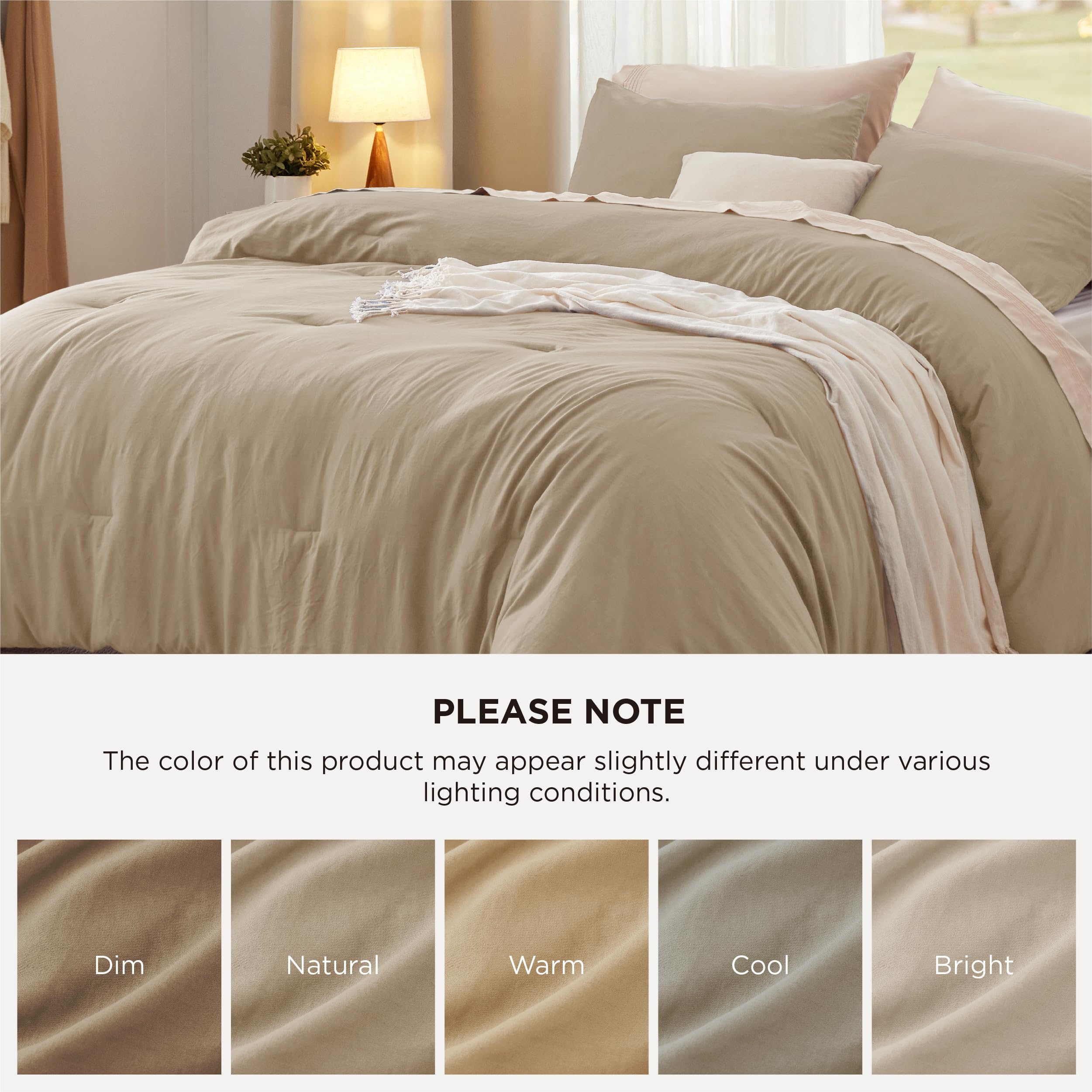 Queen Size Comforter Set - Khaki Prewashed Bedding 3-Piece