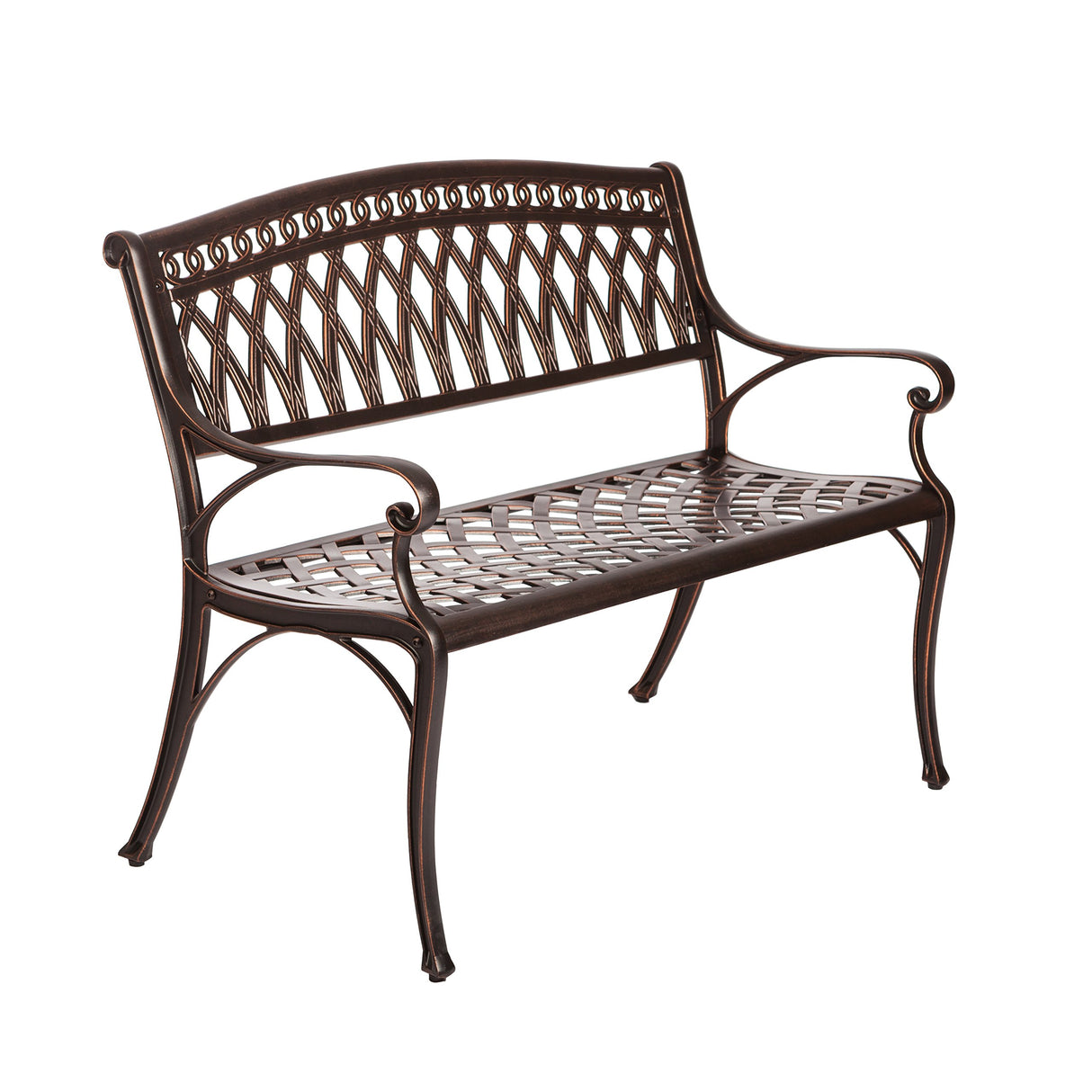 62441 Simone Cast Aluminum Patio Bench Heavy Duty Rust Free Metal Construction