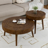 Nesting Coffee Tables w Wood Grain Finish, 2 Pieces Living Room Tea Table Sets