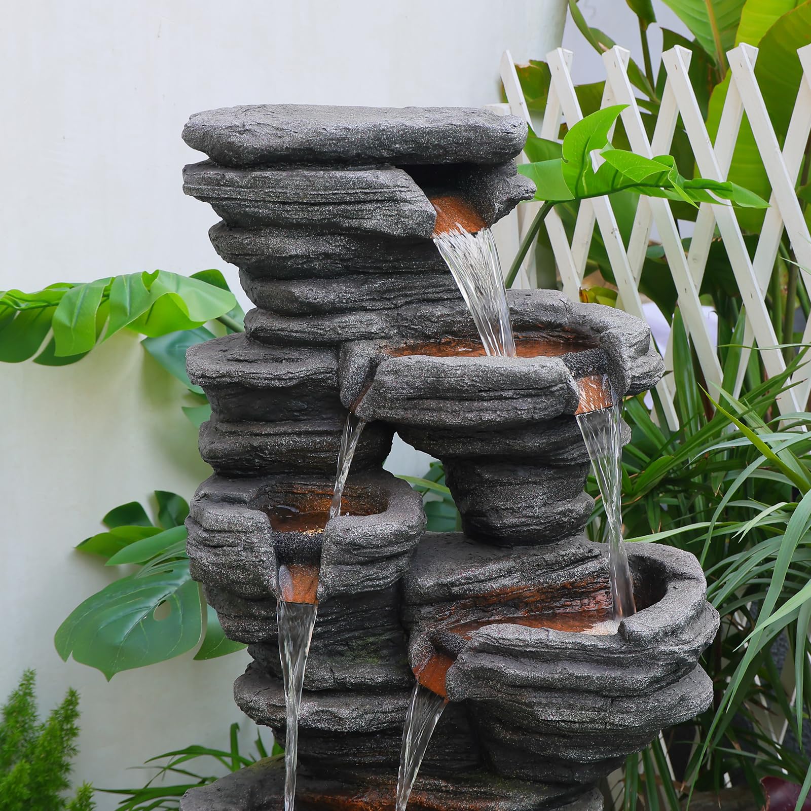 42.5" H Garden Outdoor Water Fountain with LED Lights & Pump