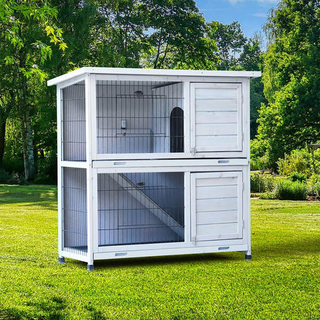 Rabbit Hutch Outdoor, 2-Story Rabbit Cage Indoor with Run, Bunny Cage