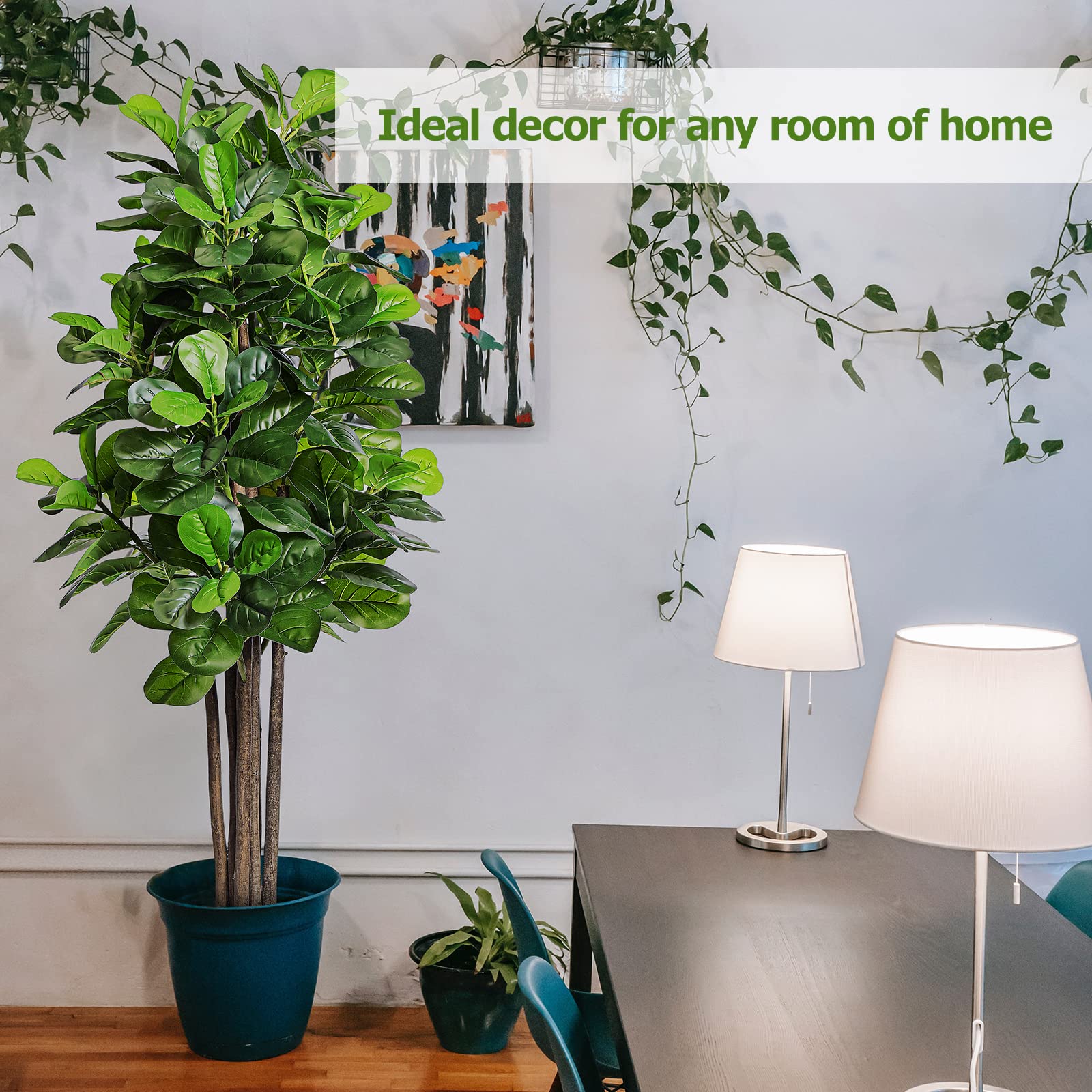 6ft Artificial Fiddle Leaf Fig Tree with 168 Leaves 6 Tree Trunks, Large Faux Ficus Lyrata