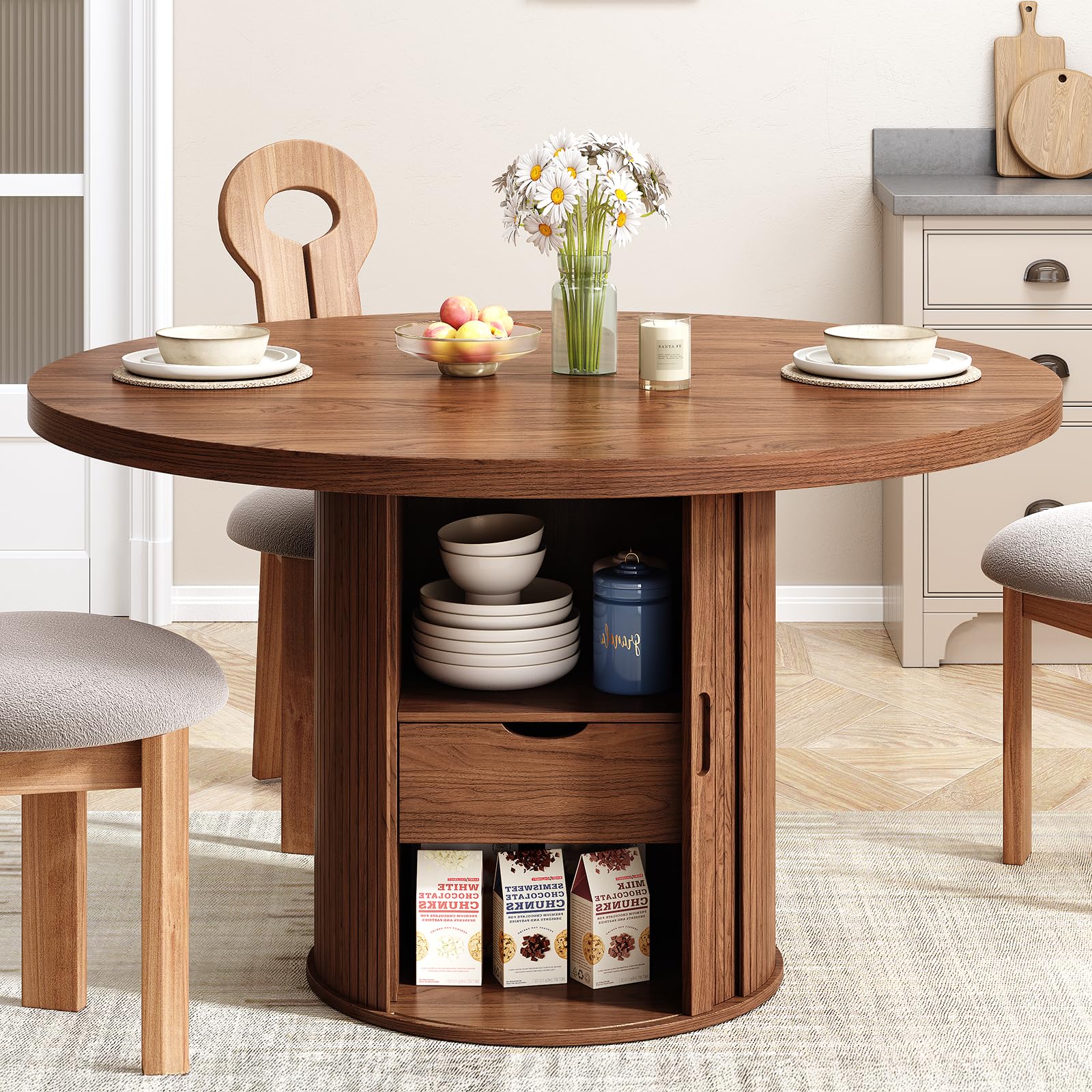 47 Inch Round Dining Table for 4 with Storage