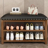 2-Tier Shoe Rack for Entryway, Wooden Shoe Bench with Padded Seat