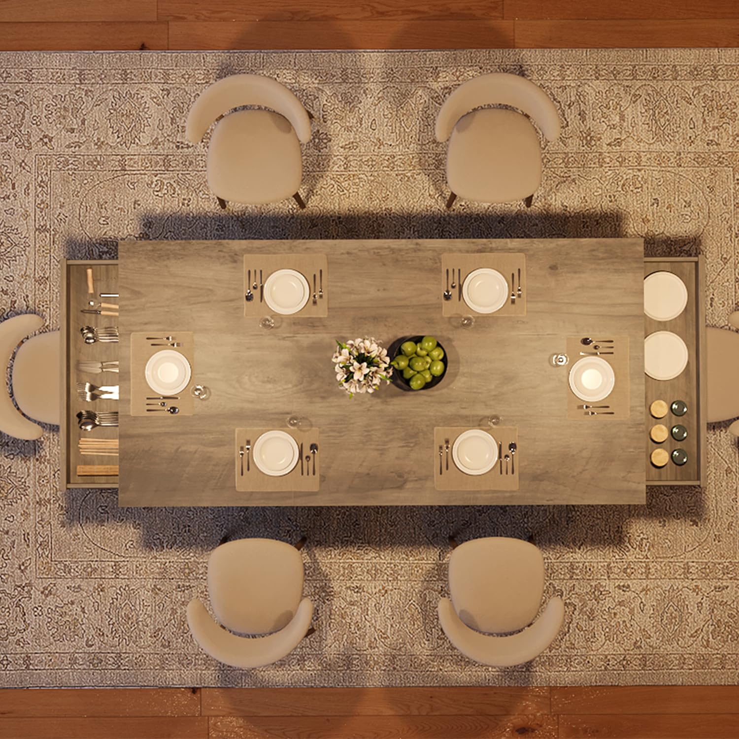 71-Inch Wooden Dining Table with Two Drawers for 6-8 People