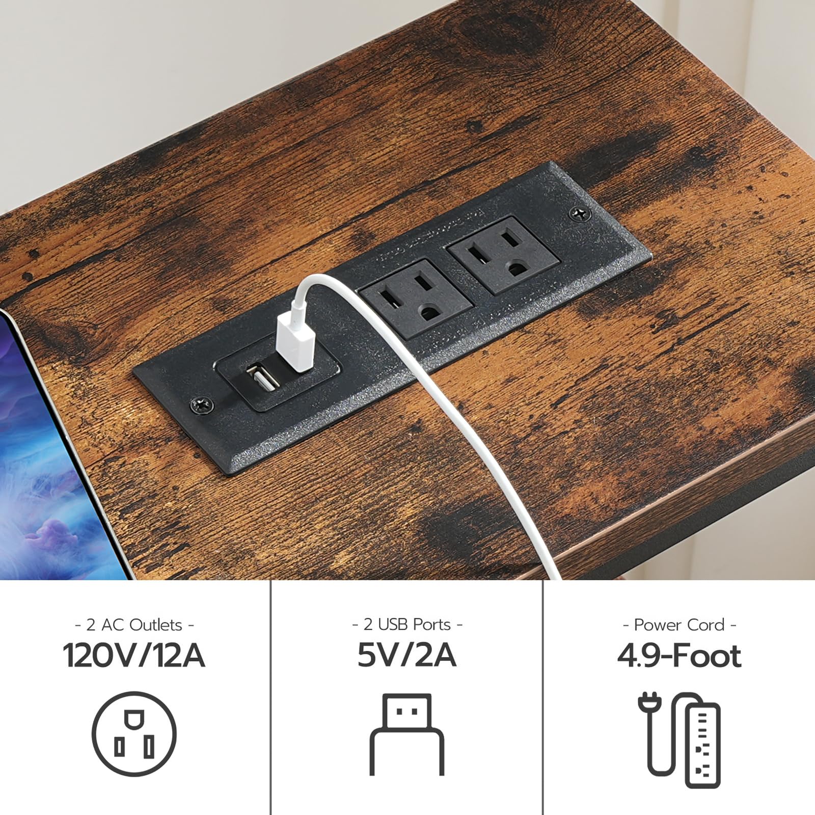 63" Console Table with Power Outlet and Storage Shelves