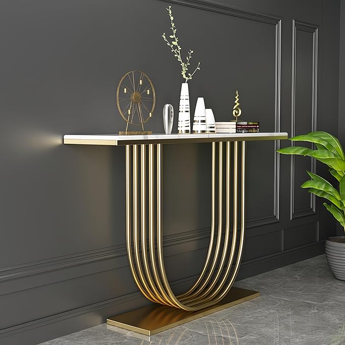 Console Table 35.4" High Marble Accent Table for Hall Nordic Marble Ultra Narrow