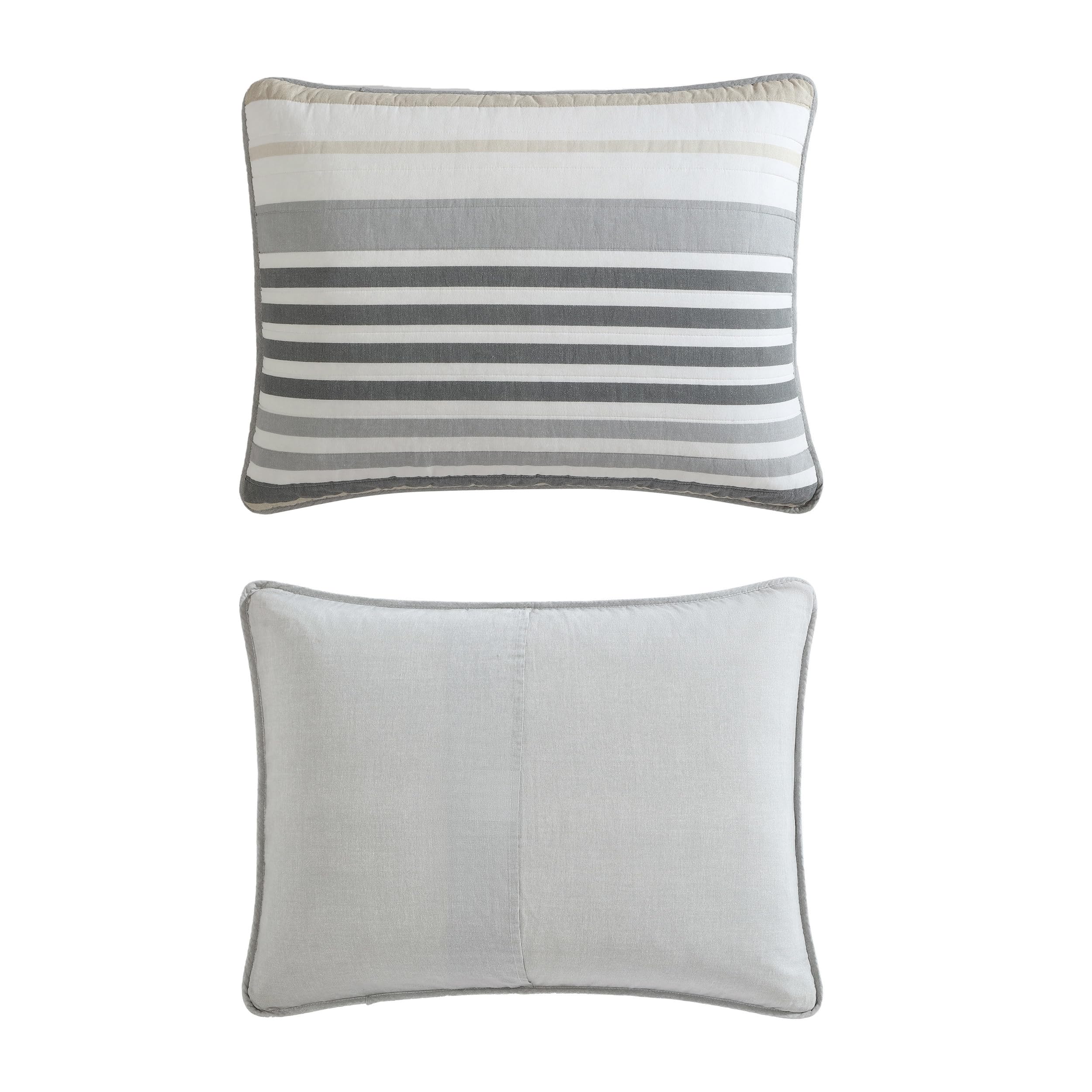 Dover Beige Queen Quilt Set - Reversible Cotton Bedding with Matching Shams