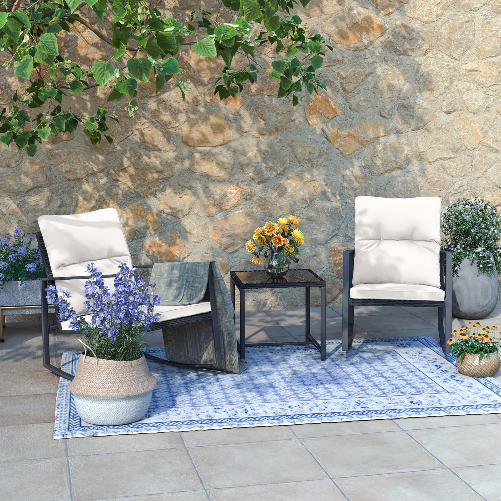 Patio Swivel Bar Stools Set of 4, Outdoor Bar Height Patio Swivel Chairs