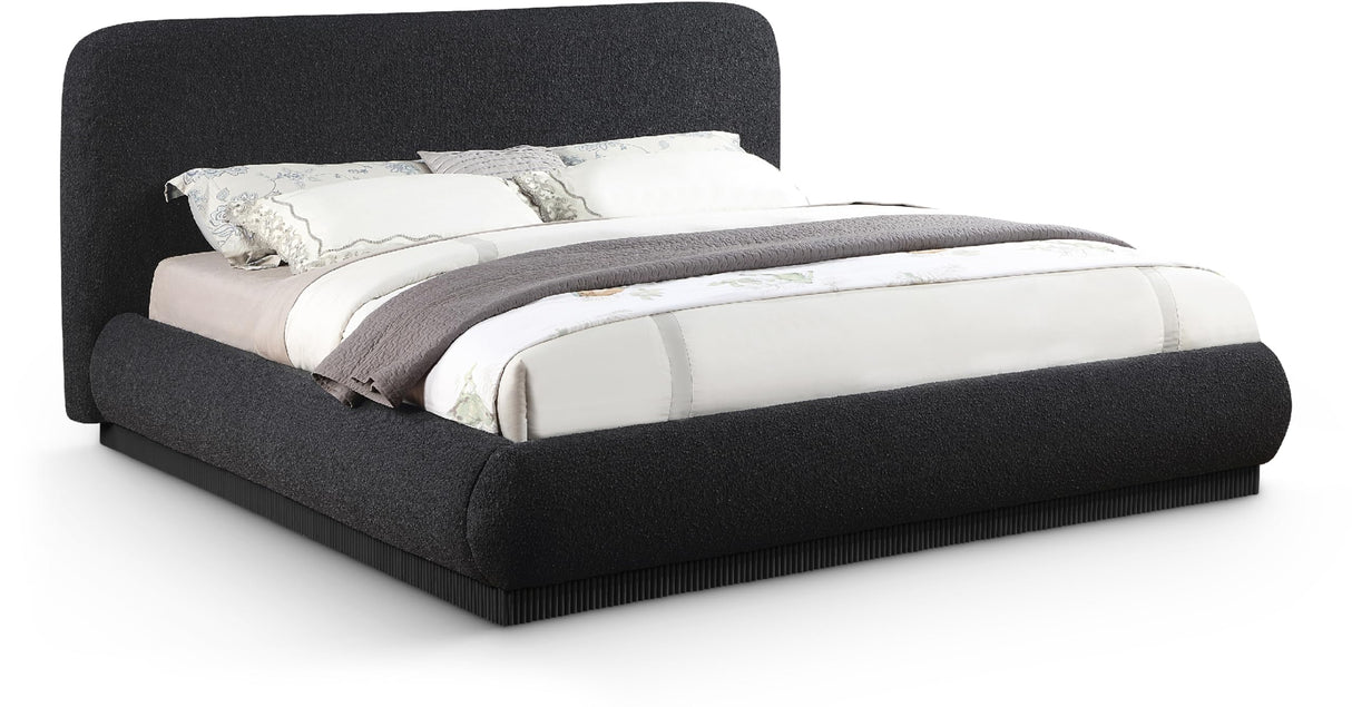 Black-K Rigby Collection Art Deco King Bed with Rich Black Boucle Fabric