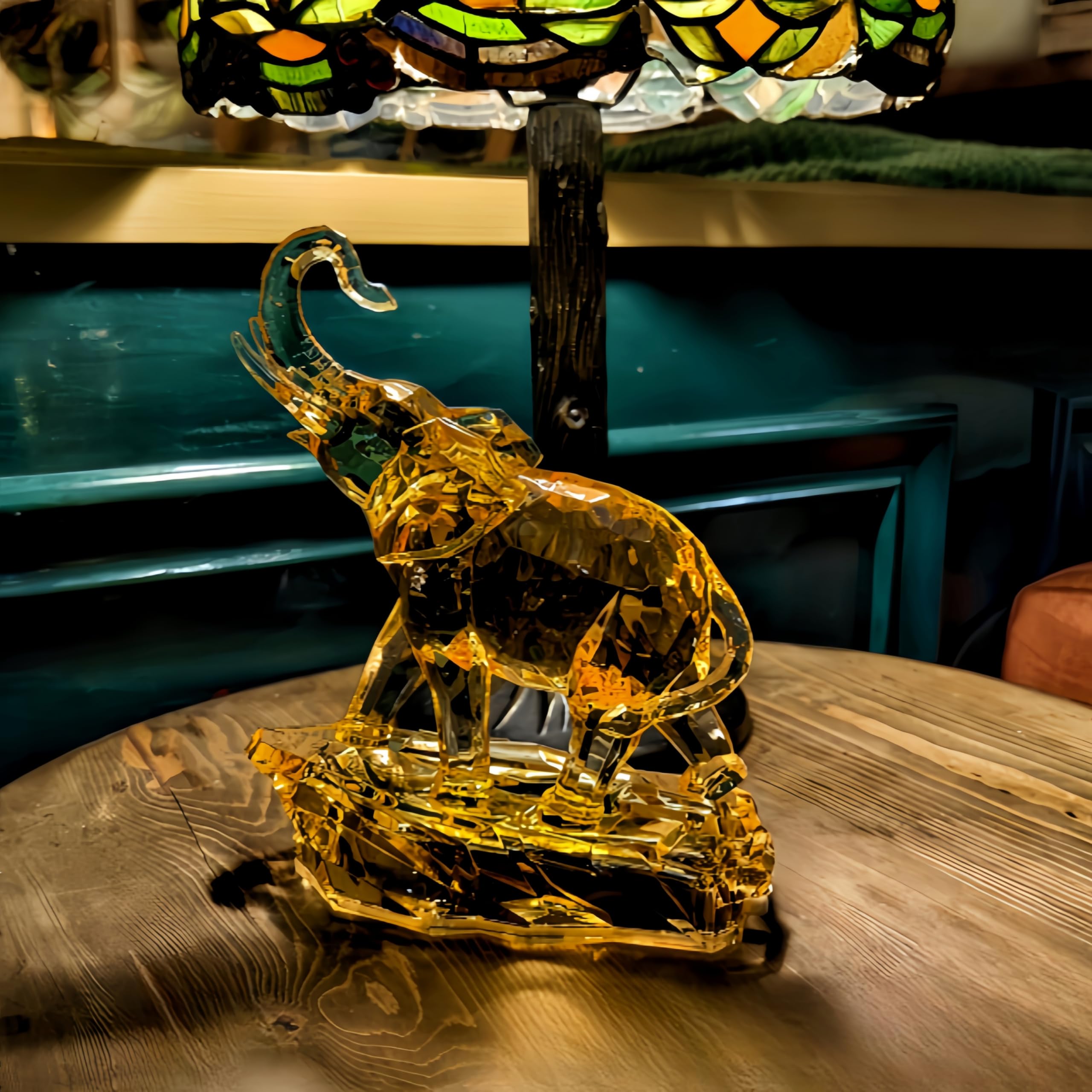 Amber Acrylic Elephant Figurine Luck Elephant Auspictious Feng Shui Elephant