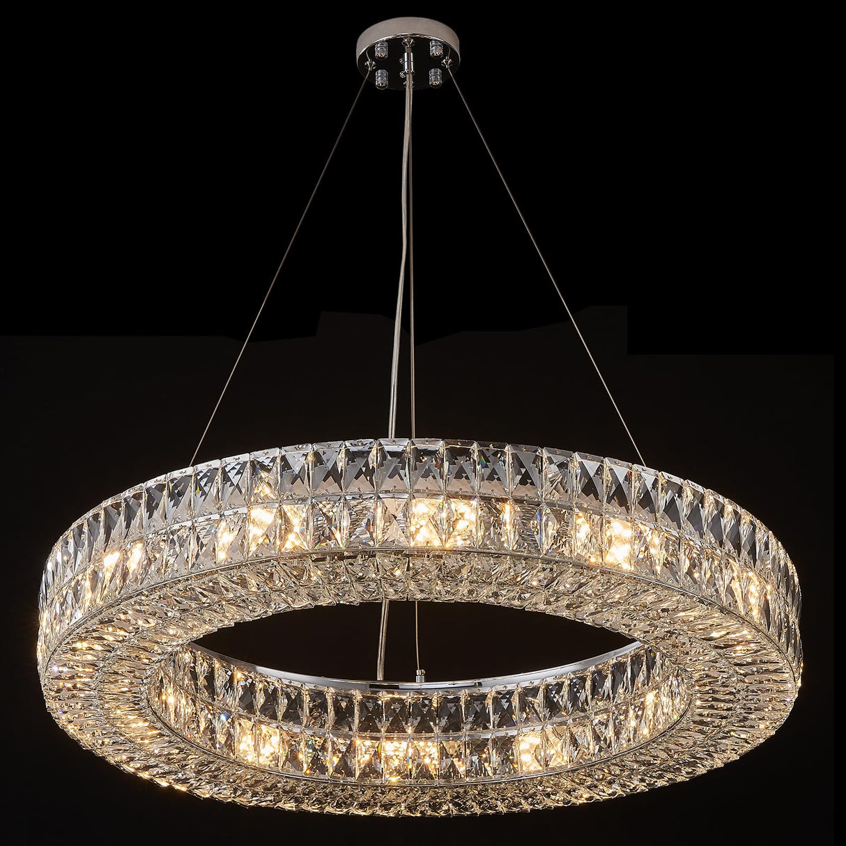 12-Lights Ring Crystal Chandelier, Modern Chandeliers Lighting and Hanging Ring Adjustable