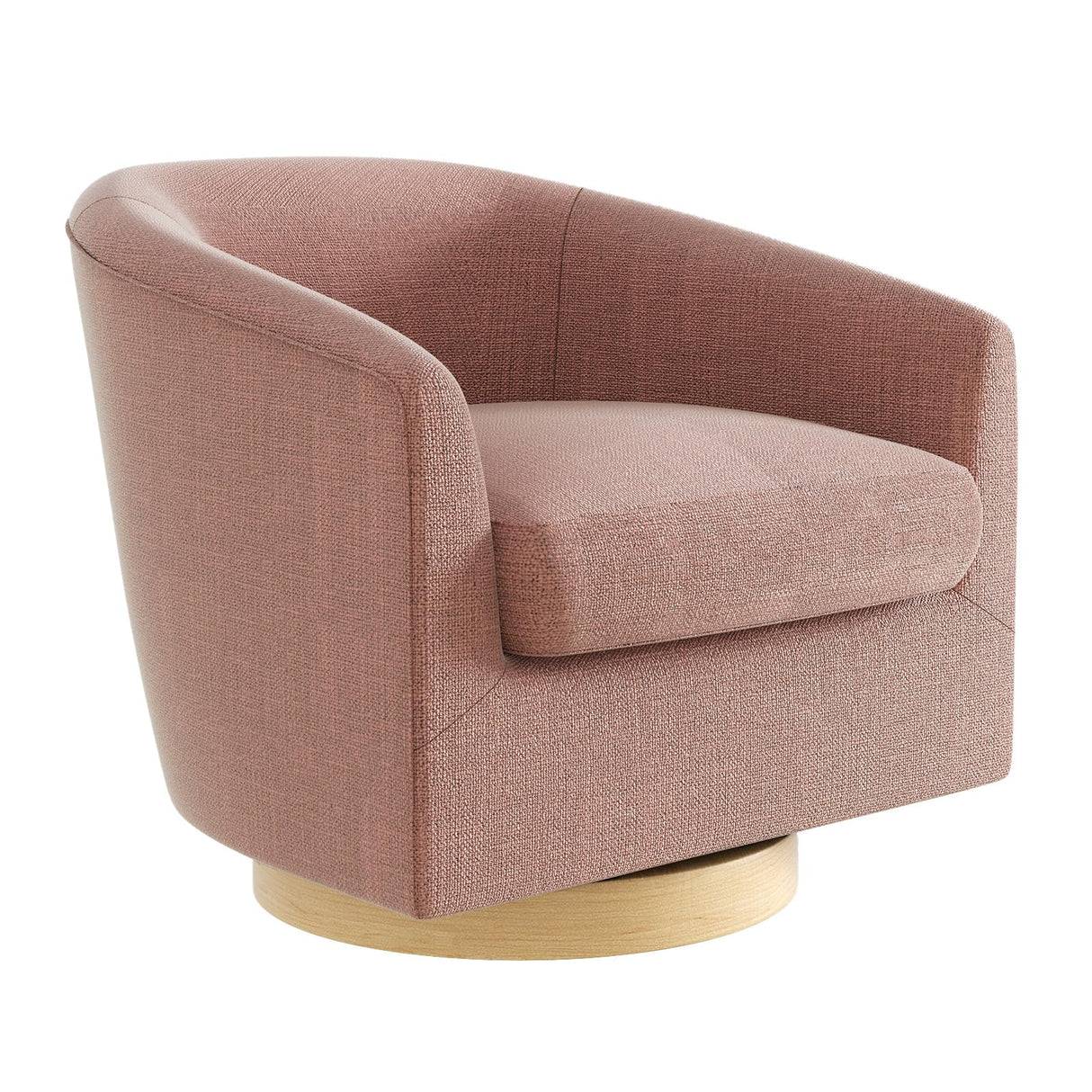 Swivel Accent Chair, 360° Fabric Barrel Armchair with Wood Base for Living Room