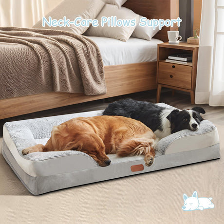 Large 3-Sided Memory Foam Dog Bed, Orthopedic Pet Couch Bed for Large Dogs