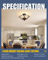 Vintage Crystal Ceiling Light Fixture - 4-Light Black Flush Mount