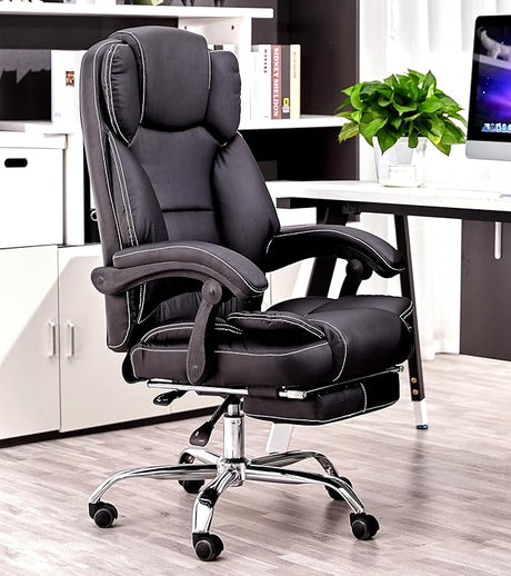 Djustable Executive Chair, Reclining Office Chair with Footrest, APU Leather, Black