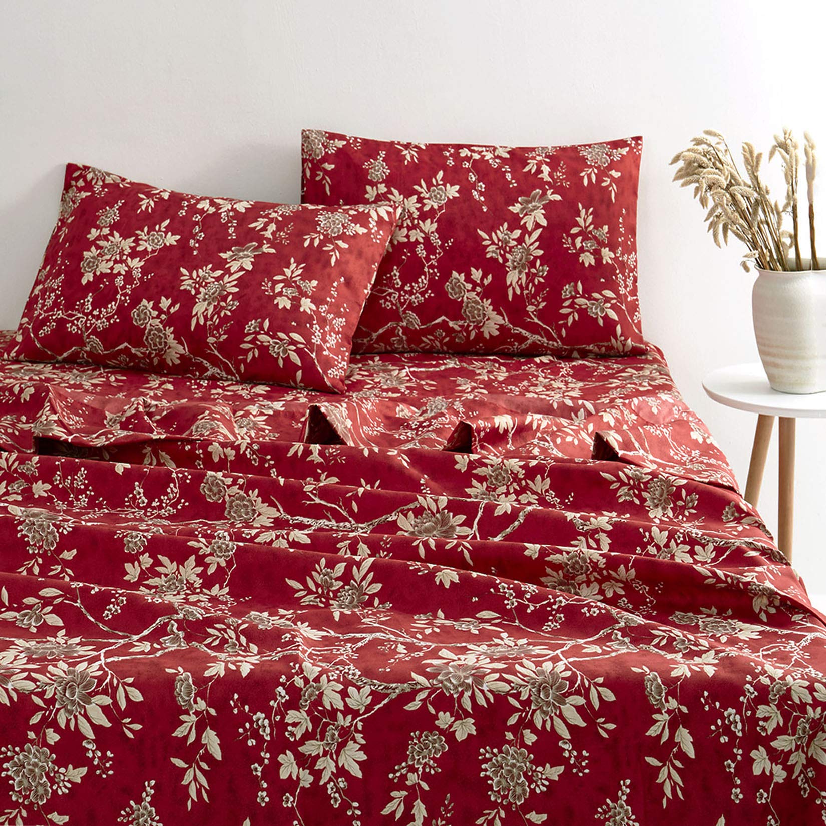 - Floral Bed Sheets, 4-Piece Sheet Set, Vintage Flower Shabby Chic Botanical Coquette Cottagecore,